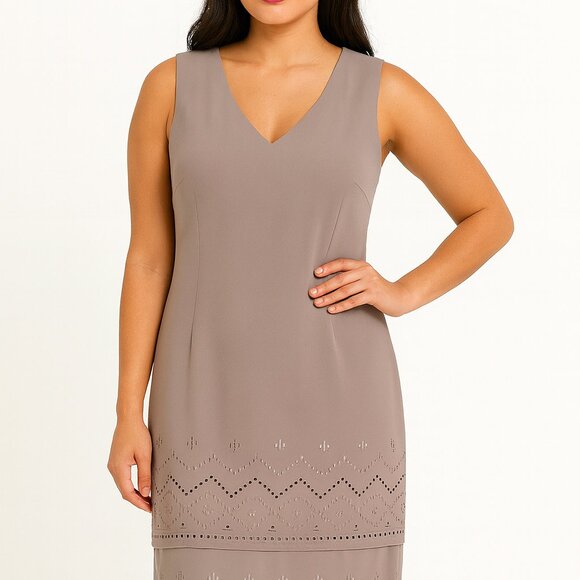 Tahari Grey Sleeveless Dress Sz 4 Fringe Short Neutral Classic Simple Workwear - Picture 1 of 14